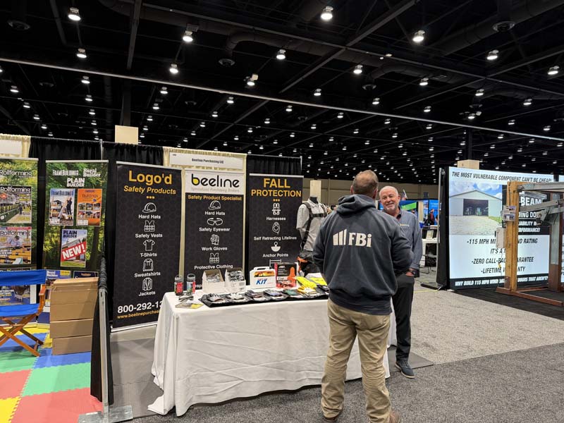 Beeline Safety sponsored the safety equipment for the crew that was putting up the miniature building on the exhibit floor.