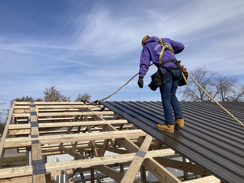 Fall protection systems should be used at every stage of installation.  Photos on this page  courtesy of Ridgeline.Safety Systems